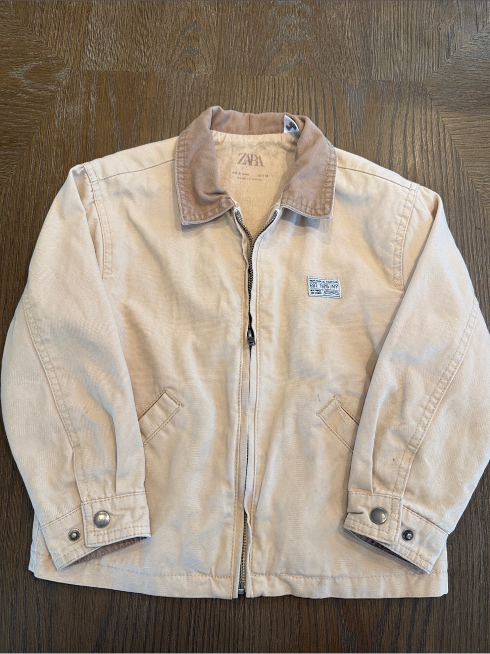 Zara Boy's Size 6 Light Beige Jacket with Tan Corduroy Collar